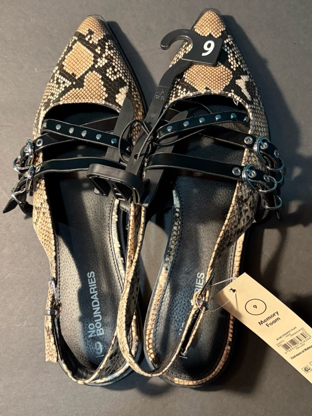 No Boundaries Snake Print Studded Strap Flats Slingback Size 9 Punk Goth